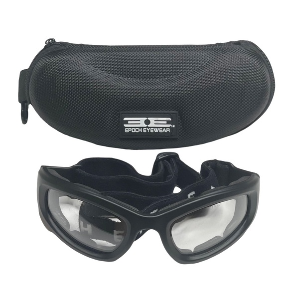 new Epoch Eyewear ☀︎︎ Foam Backed Goggles ☀︎︎ Black Clear Lens ☀︎︎Logo Zip Case - Picture 4 of 17